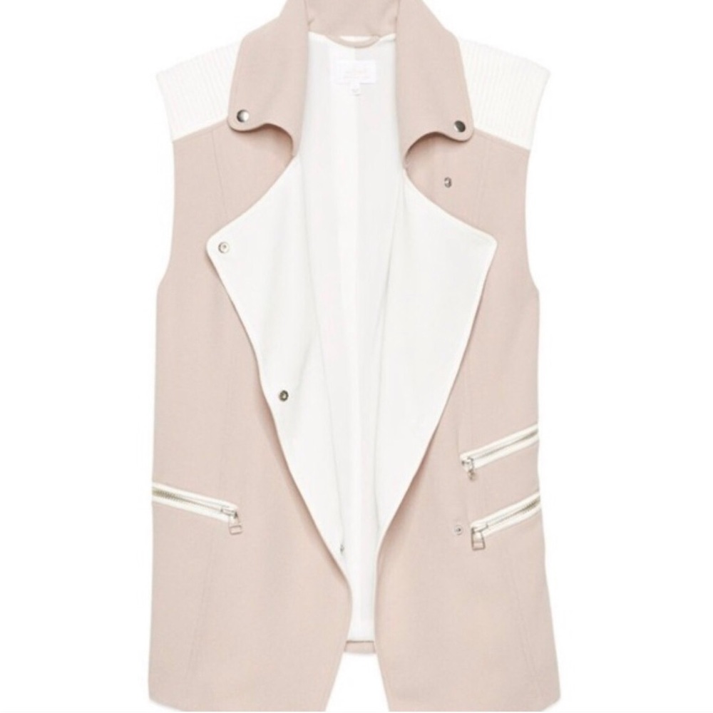 Aritzia Wilfred White and Pink Timber Moto Vest with waterfall neckline